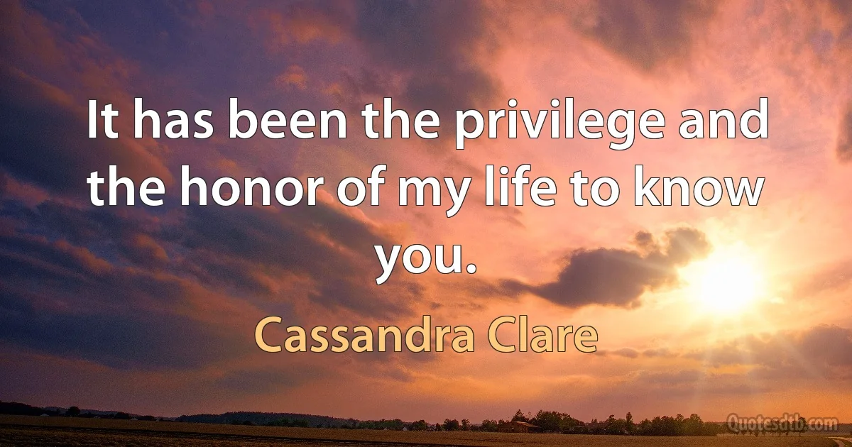 It has been the privilege and the honor of my life to know you. (Cassandra Clare)