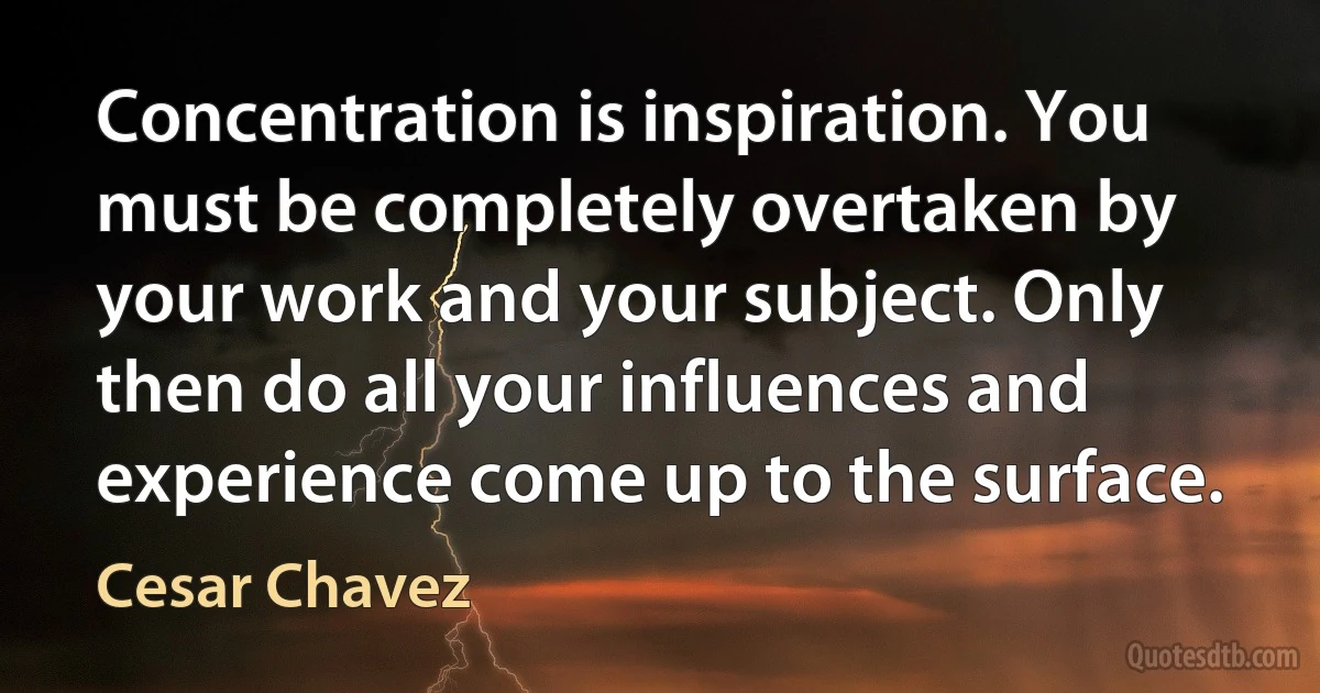 Concentration is inspiration. You must be completely overtaken by your work and your subject. Only then do all your influences and experience come up to the surface. (Cesar Chavez)