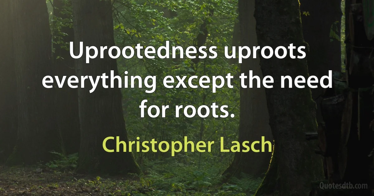 Uprootedness uproots everything except the need for roots. (Christopher Lasch)