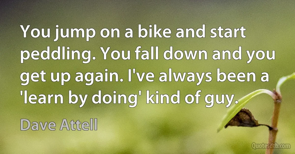 You jump on a bike and start peddling. You fall down and you get up again. I've always been a 'learn by doing' kind of guy. (Dave Attell)