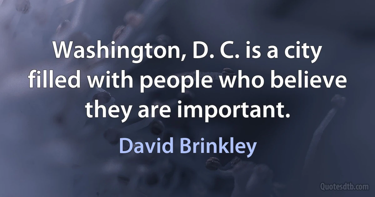 Washington, D. C. is a city filled with people who believe they are important. (David Brinkley)