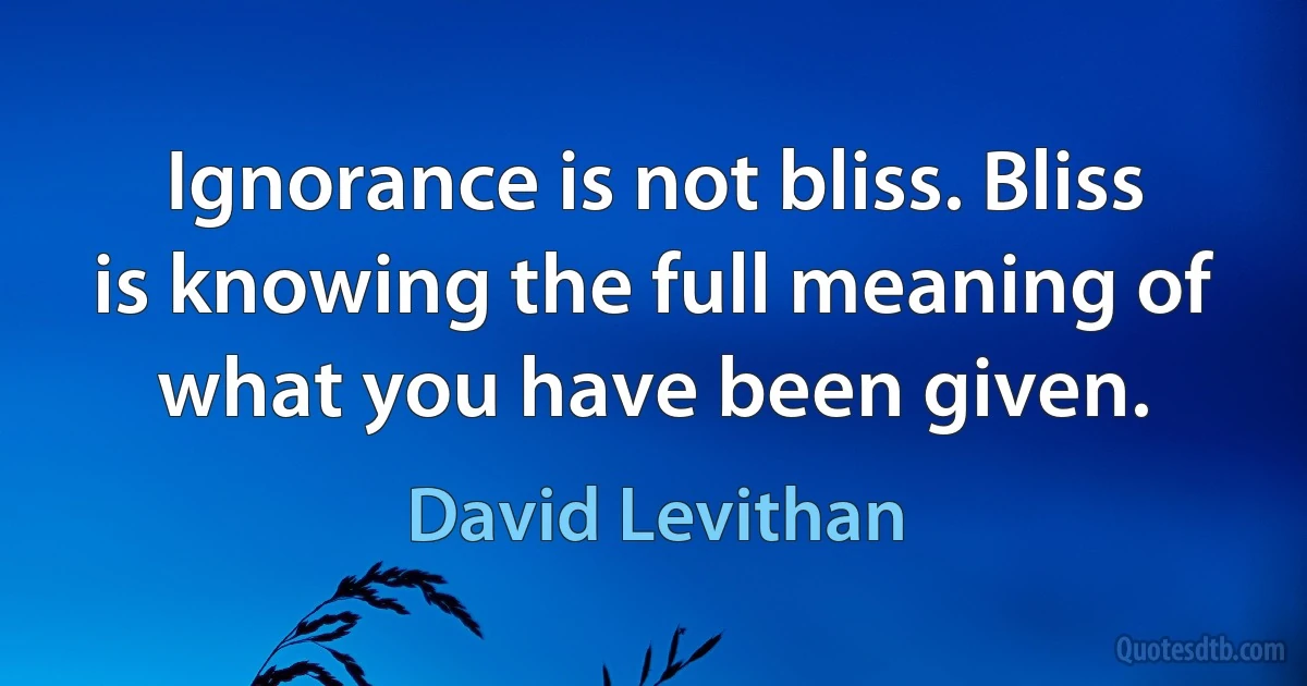 Ignorance is not bliss. Bliss is knowing the full meaning of what you have been given. (David Levithan)