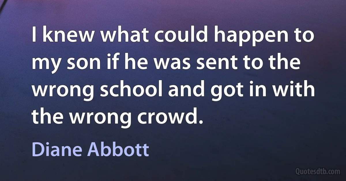 I knew what could happen to my son if he was sent to the wrong school and got in with the wrong crowd. (Diane Abbott)