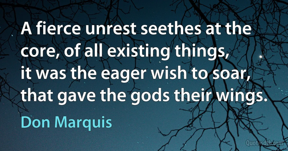 A fierce unrest seethes at the core, of all existing things, it was the eager wish to soar, that gave the gods their wings. (Don Marquis)