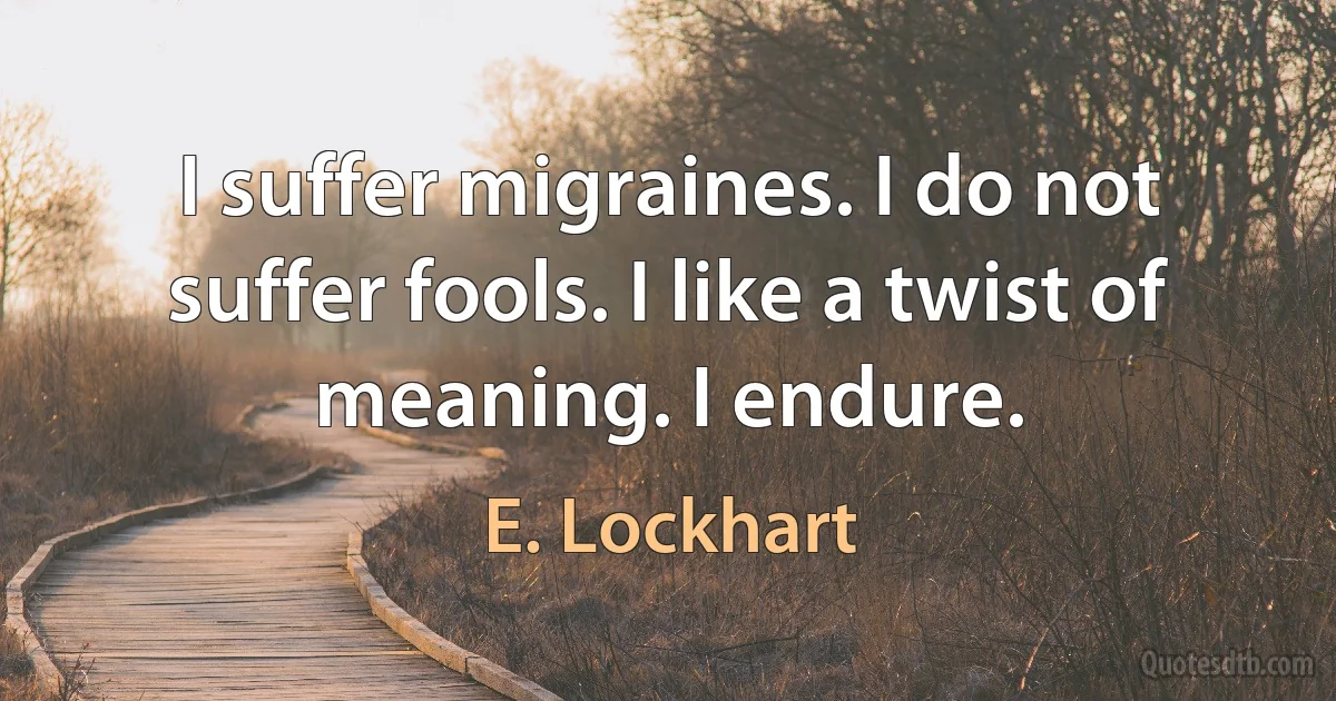 I suffer migraines. I do not suffer fools. I like a twist of meaning. I endure. (E. Lockhart)