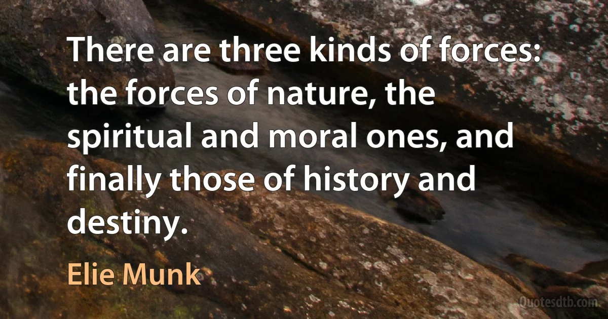 There are three kinds of forces: the forces of nature, the spiritual and moral ones, and finally those of history and destiny. (Elie Munk)