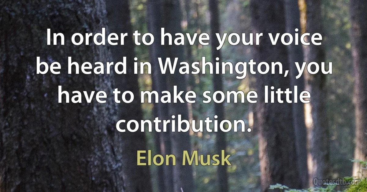 In order to have your voice be heard in Washington, you have to make some little contribution. (Elon Musk)