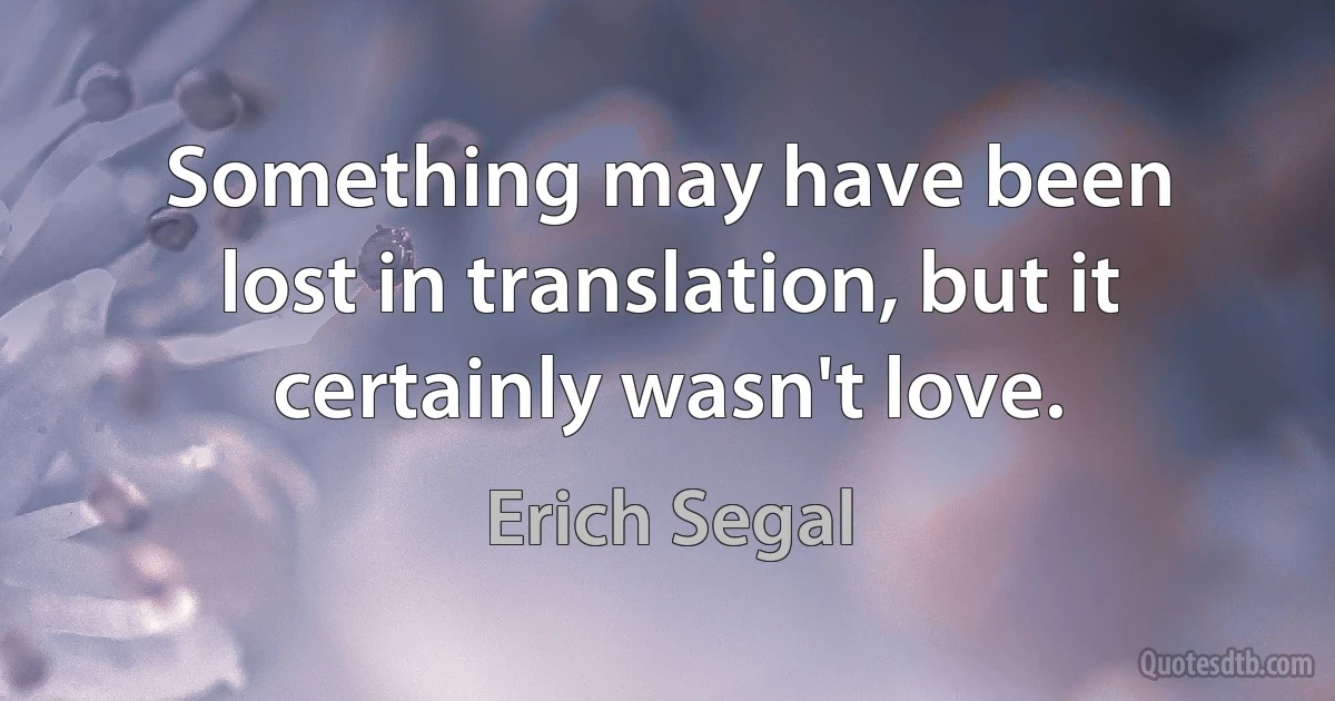 Something may have been lost in translation, but it certainly wasn't love. (Erich Segal)