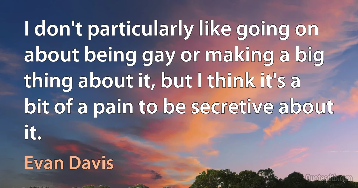 I don't particularly like going on about being gay or making a big thing about it, but I think it's a bit of a pain to be secretive about it. (Evan Davis)