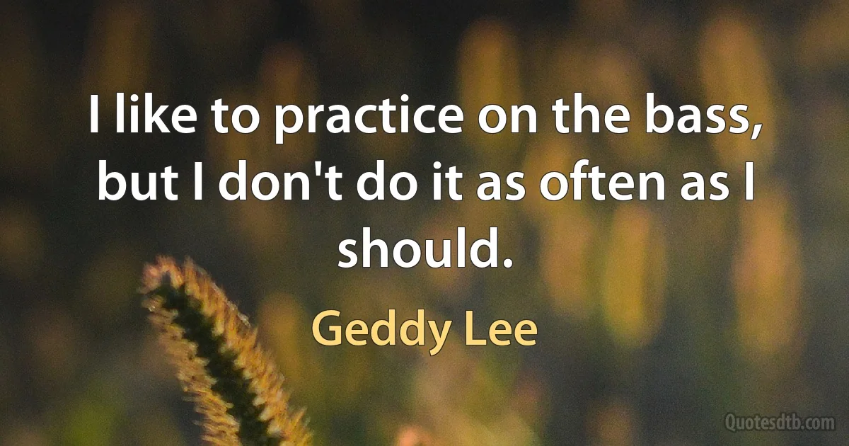 I like to practice on the bass, but I don't do it as often as I should. (Geddy Lee)