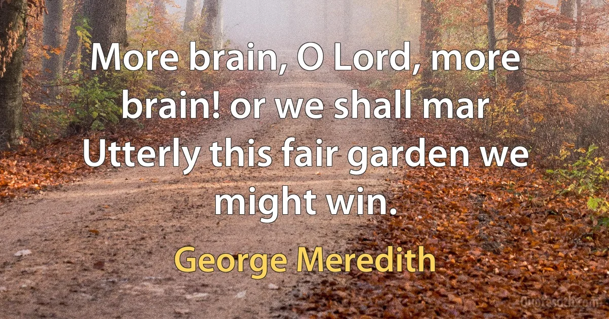 More brain, O Lord, more brain! or we shall mar
Utterly this fair garden we might win. (George Meredith)