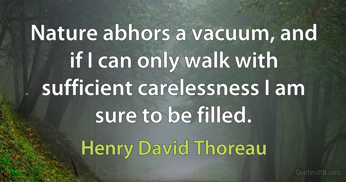 Nature abhors a vacuum, and if I can only walk with sufficient carelessness I am sure to be filled. (Henry David Thoreau)