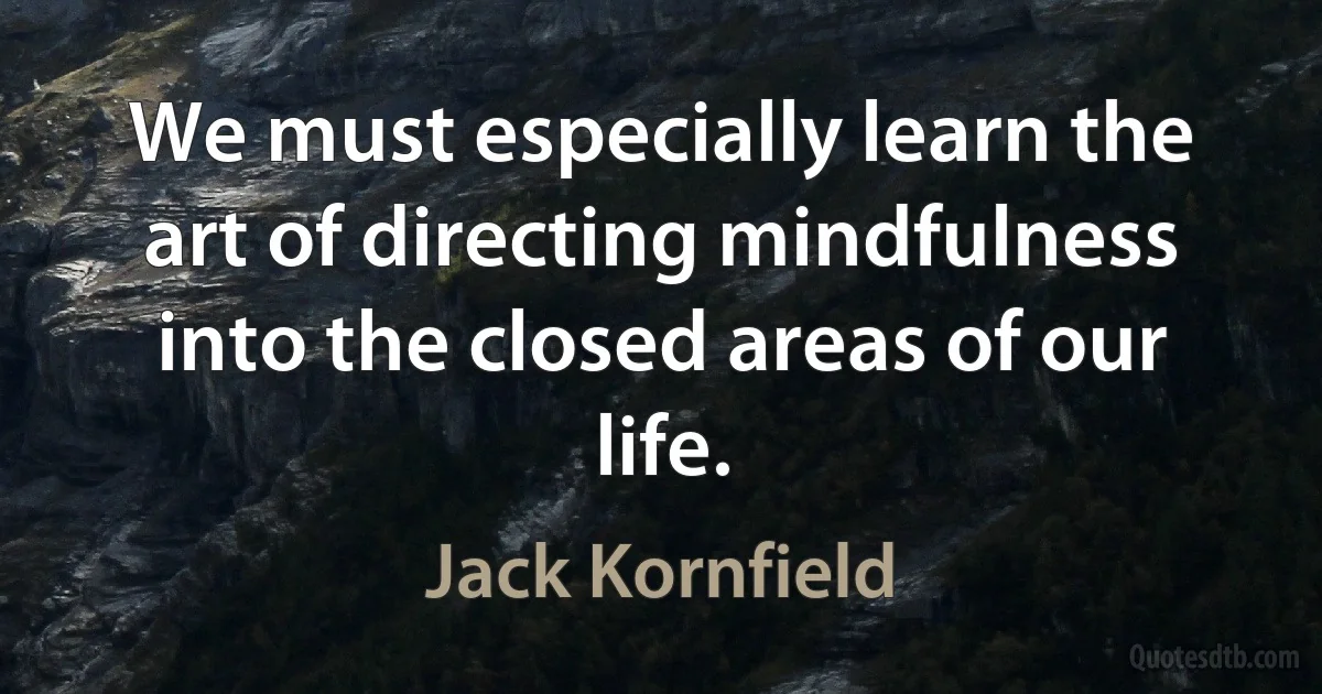 We must especially learn the art of directing mindfulness into the closed areas of our life. (Jack Kornfield)