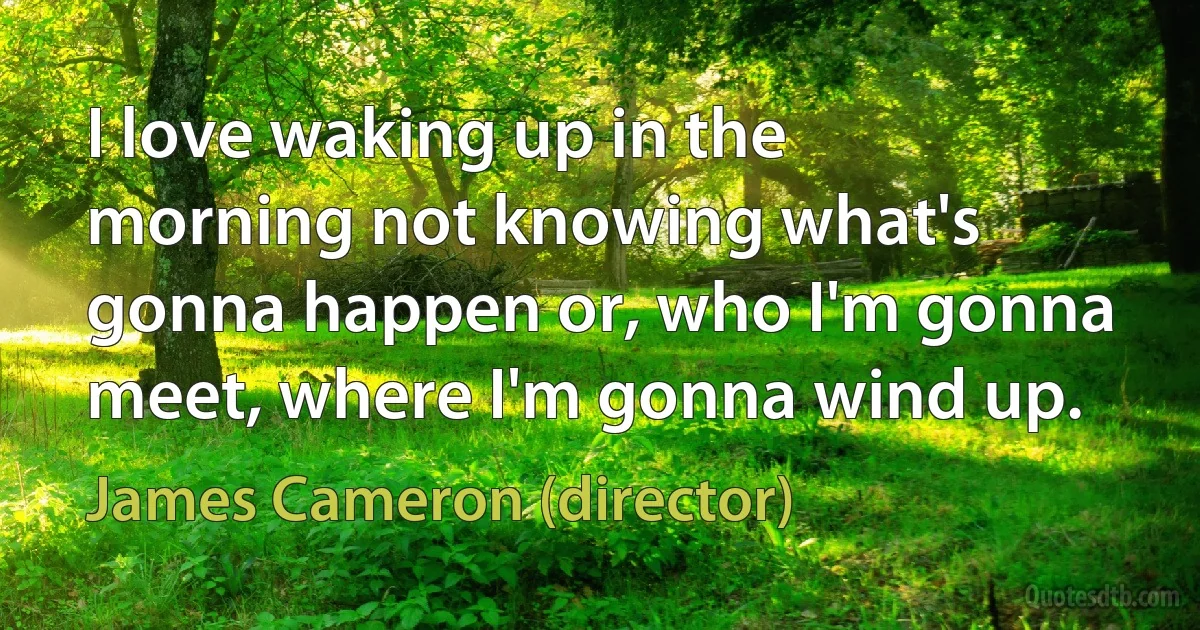 I love waking up in the morning not knowing what's gonna happen or, who I'm gonna meet, where I'm gonna wind up. (James Cameron (director))