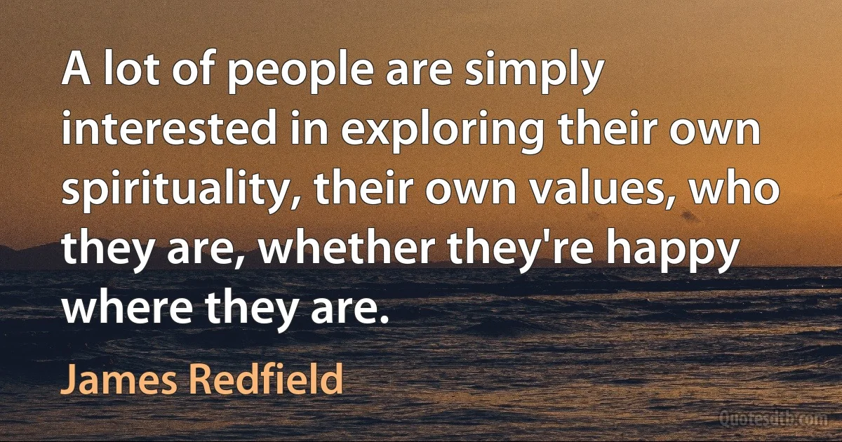 A lot of people are simply interested in exploring their own spirituality, their own values, who they are, whether they're happy where they are. (James Redfield)