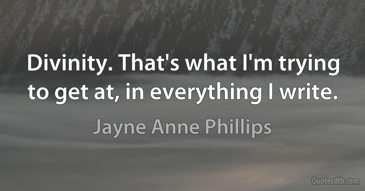 Divinity. That's what I'm trying to get at, in everything I write. (Jayne Anne Phillips)