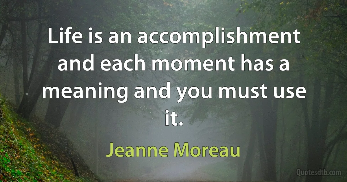 Life is an accomplishment and each moment has a meaning and you must use it. (Jeanne Moreau)