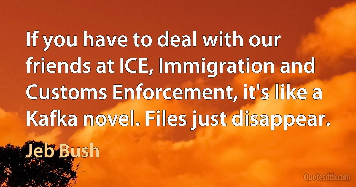 If you have to deal with our friends at ICE, Immigration and Customs Enforcement, it's like a Kafka novel. Files just disappear. (Jeb Bush)