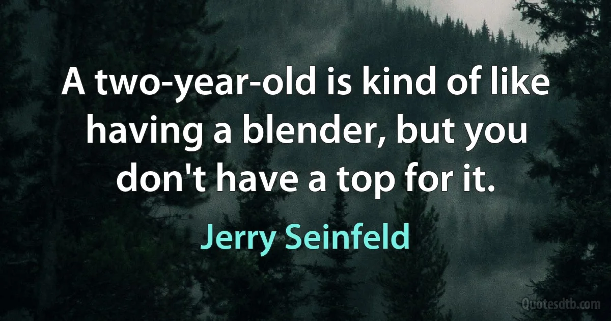 A two-year-old is kind of like having a blender, but you don't have a top for it. (Jerry Seinfeld)