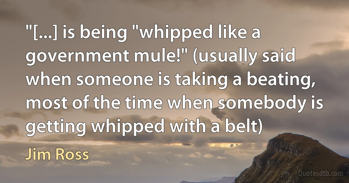 "[...] is being "whipped like a government mule!" (usually said when someone is taking a beating, most of the time when somebody is getting whipped with a belt) (Jim Ross)