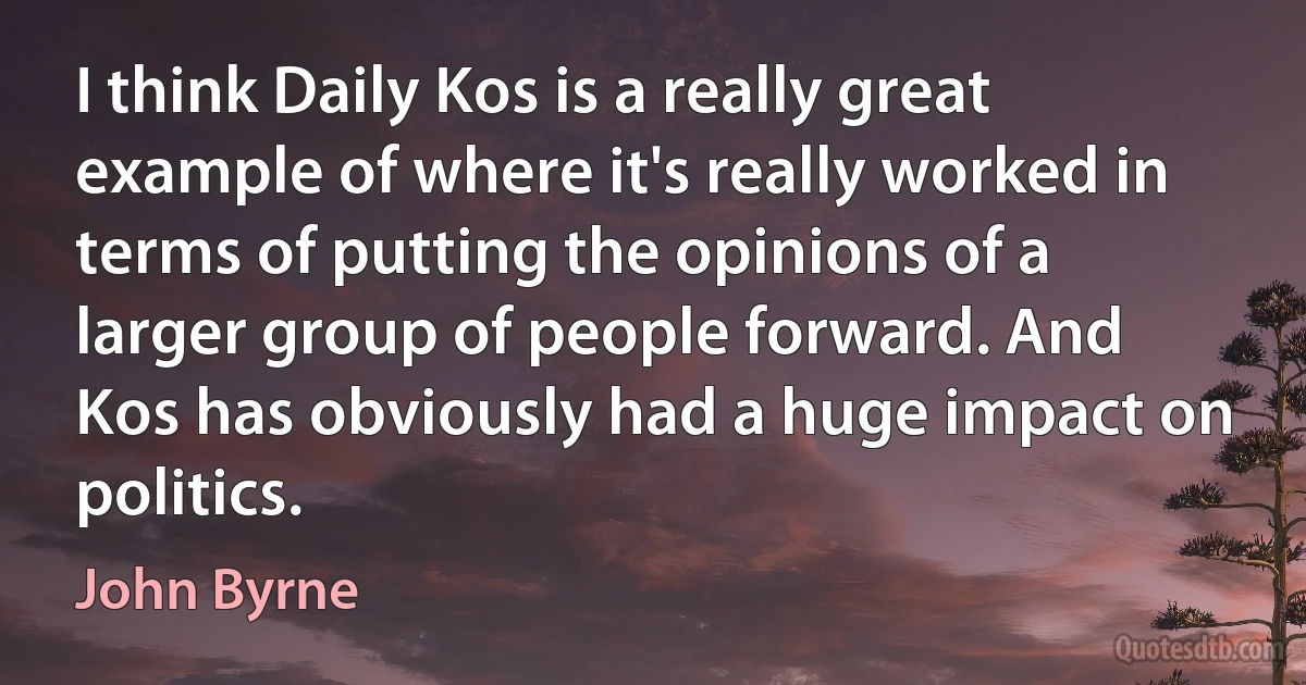 I think Daily Kos is a really great example of where it's really worked in terms of putting the opinions of a larger group of people forward. And Kos has obviously had a huge impact on politics. (John Byrne)