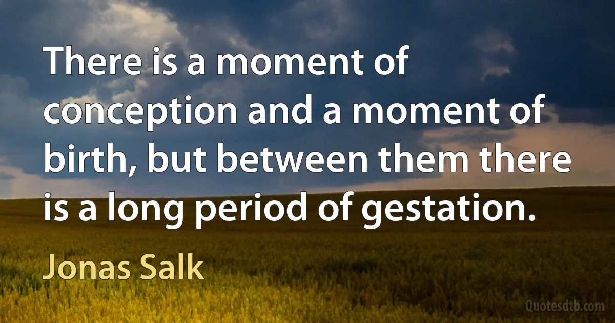 There is a moment of conception and a moment of birth, but between them there is a long period of gestation. (Jonas Salk)