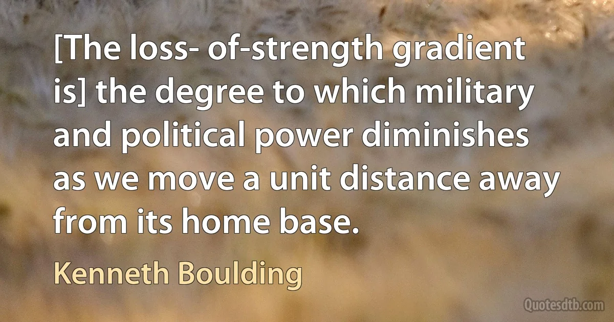 [The loss- of-strength gradient is] the degree to which military and political power diminishes as we move a unit distance away from its home base. (Kenneth Boulding)