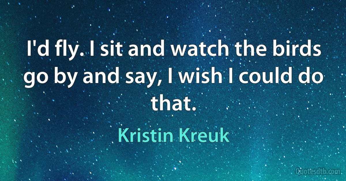 I'd fly. I sit and watch the birds go by and say, I wish I could do that. (Kristin Kreuk)