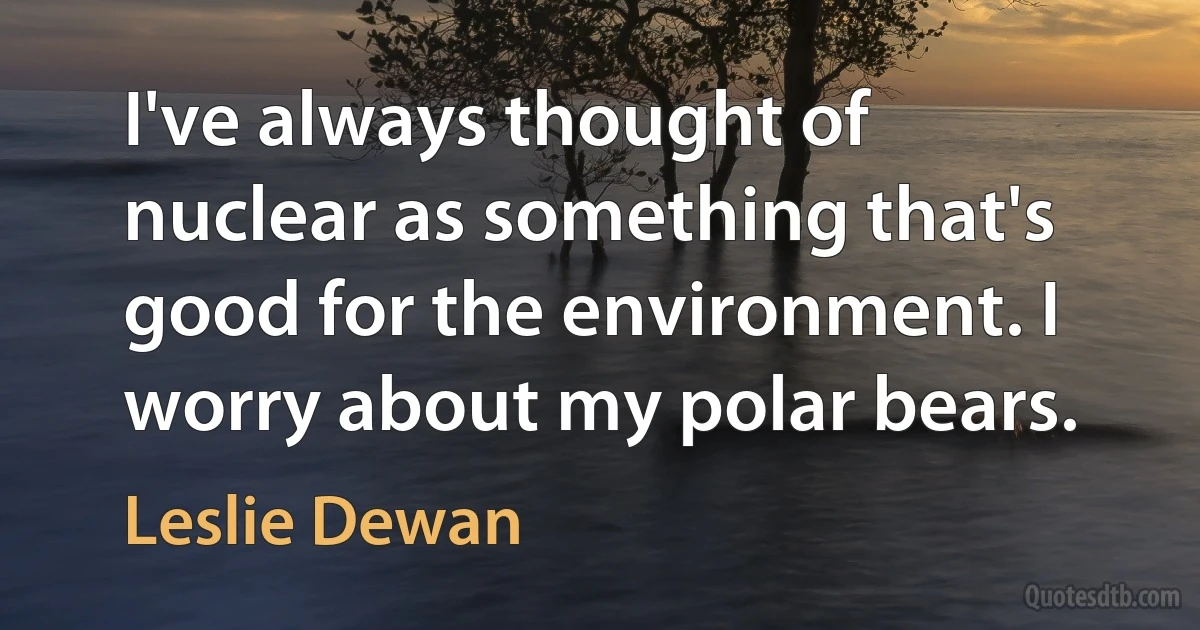 I've always thought of nuclear as something that's good for the environment. I worry about my polar bears. (Leslie Dewan)