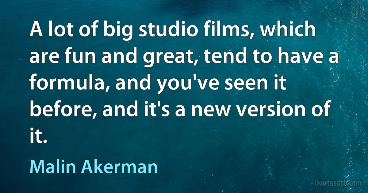 A lot of big studio films, which are fun and great, tend to have a formula, and you've seen it before, and it's a new version of it. (Malin Akerman)