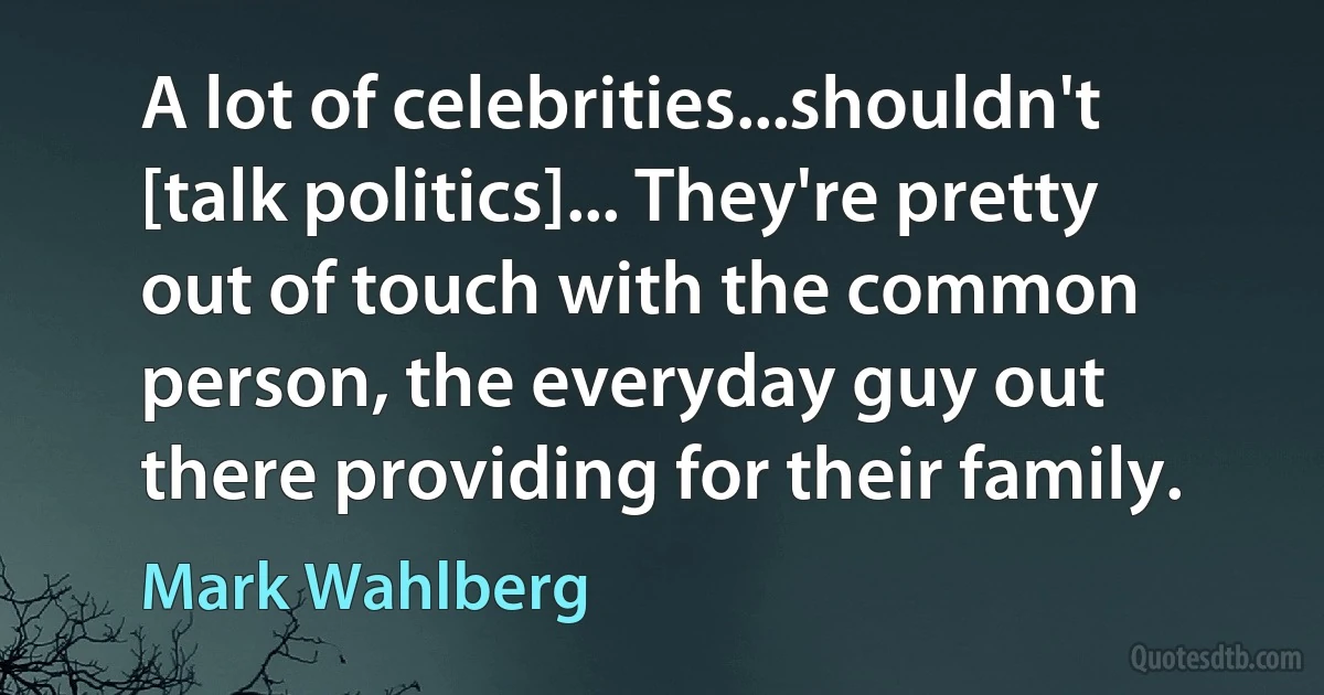 A lot of celebrities...shouldn't [talk politics]... They're pretty out of touch with the common person, the everyday guy out there providing for their family. (Mark Wahlberg)