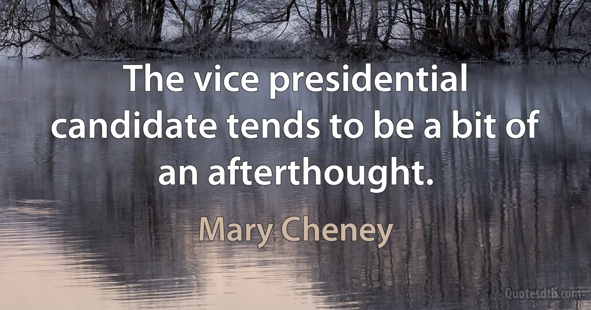 The vice presidential candidate tends to be a bit of an afterthought. (Mary Cheney)