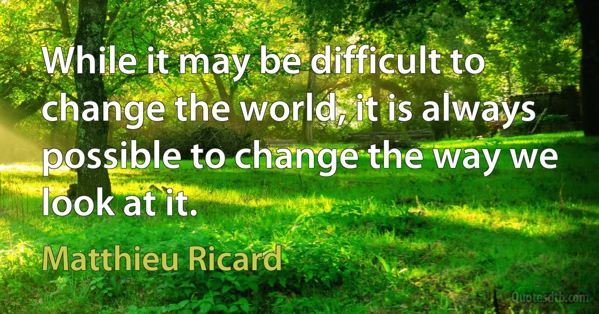 While it may be difficult to change the world, it is always possible to change the way we look at it. (Matthieu Ricard)