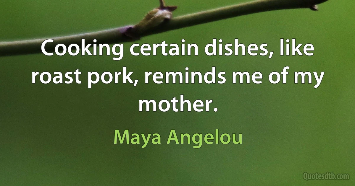 Cooking certain dishes, like roast pork, reminds me of my mother. (Maya Angelou)