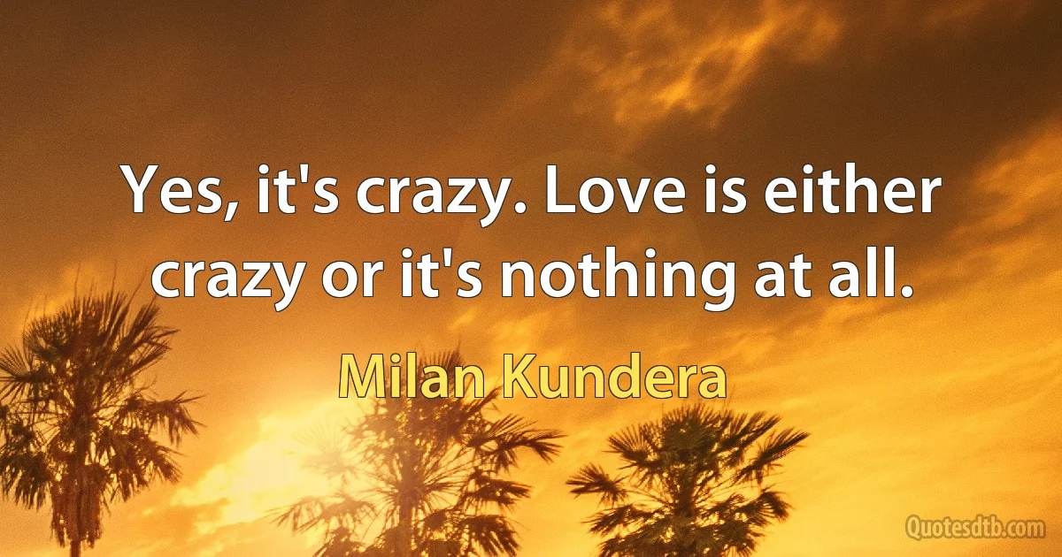 Yes, it's crazy. Love is either crazy or it's nothing at all. (Milan Kundera)