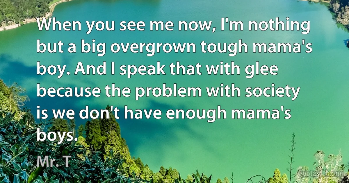 When you see me now, I'm nothing but a big overgrown tough mama's boy. And I speak that with glee because the problem with society is we don't have enough mama's boys. (Mr. T)