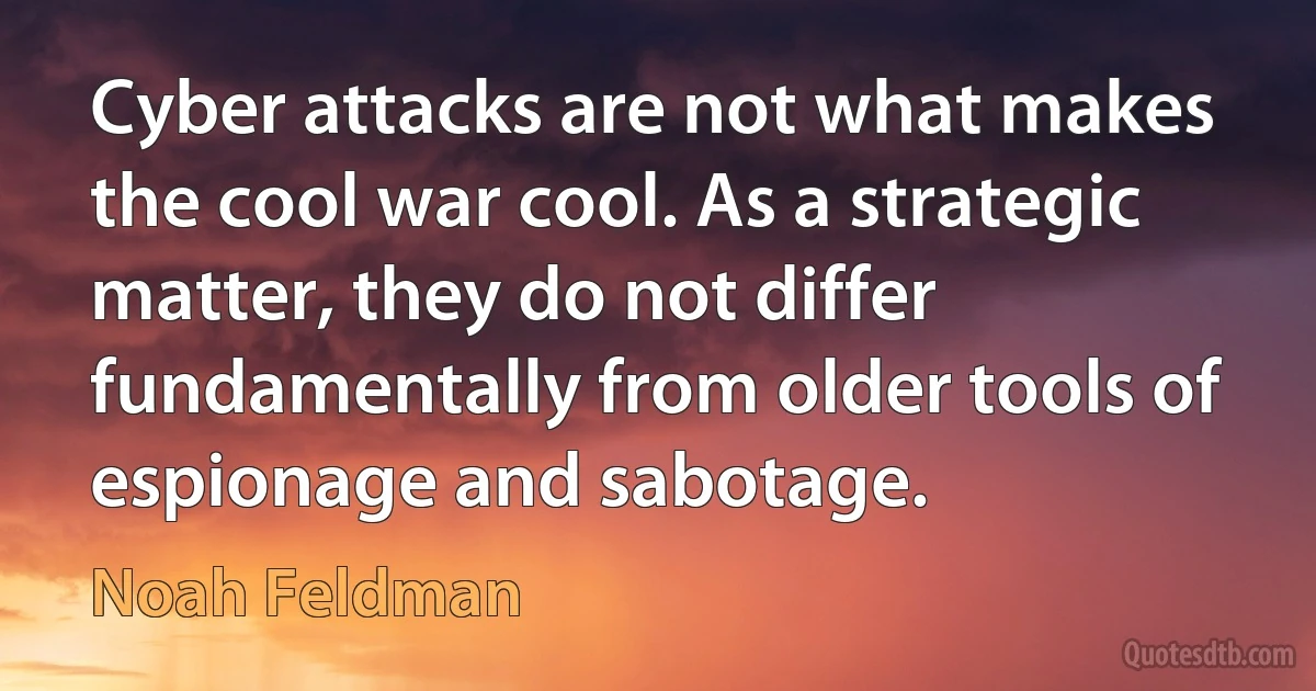 Cyber attacks are not what makes the cool war cool. As a strategic matter, they do not differ fundamentally from older tools of espionage and sabotage. (Noah Feldman)