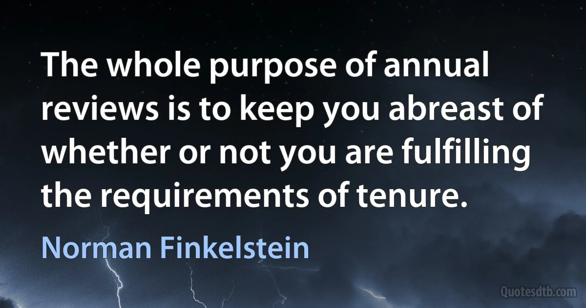 The whole purpose of annual reviews is to keep you abreast of whether or not you are fulfilling the requirements of tenure. (Norman Finkelstein)