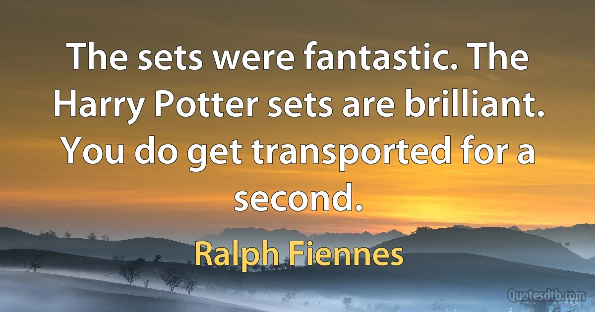 The sets were fantastic. The Harry Potter sets are brilliant. You do get transported for a second. (Ralph Fiennes)