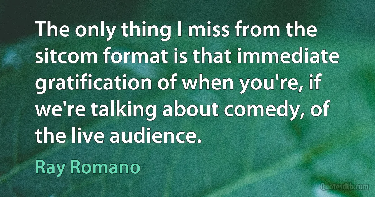 The only thing I miss from the sitcom format is that immediate gratification of when you're, if we're talking about comedy, of the live audience. (Ray Romano)