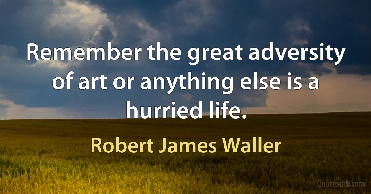 Remember the great adversity of art or anything else is a hurried life. (Robert James Waller)