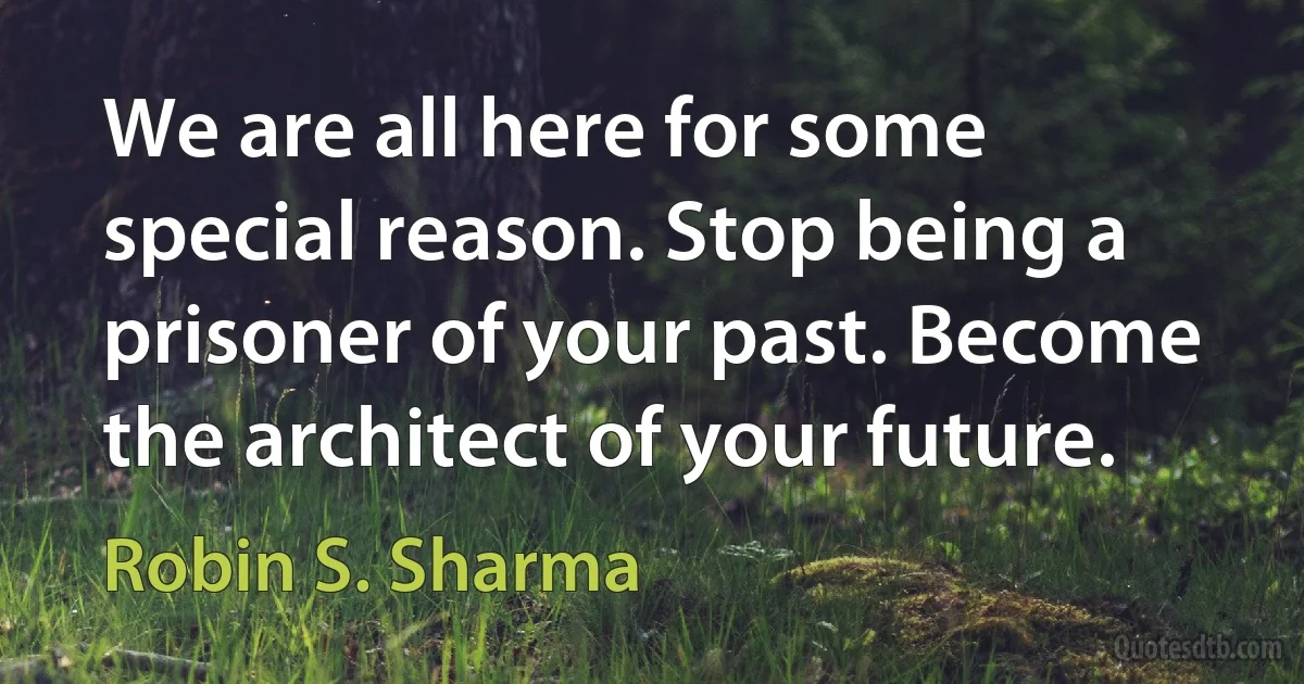 We are all here for some special reason. Stop being a prisoner of your past. Become the architect of your future. (Robin S. Sharma)