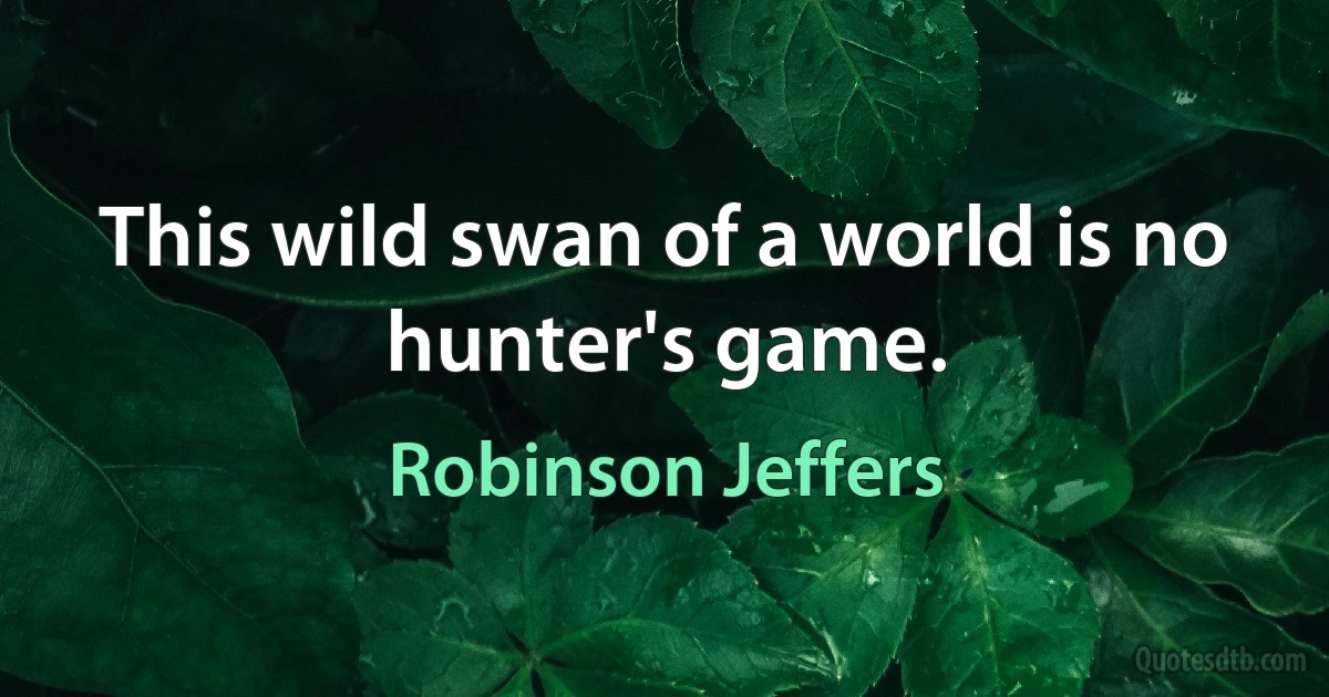 This wild swan of a world is no hunter's game. (Robinson Jeffers)