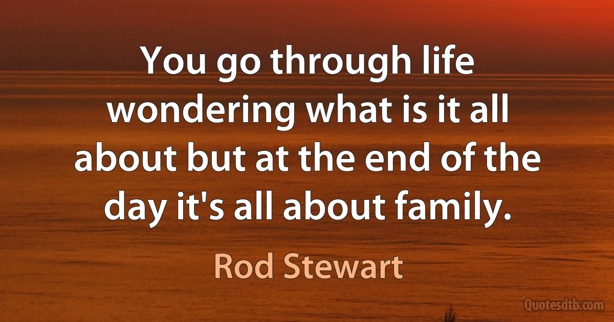 You go through life wondering what is it all about but at the end of the day it's all about family. (Rod Stewart)