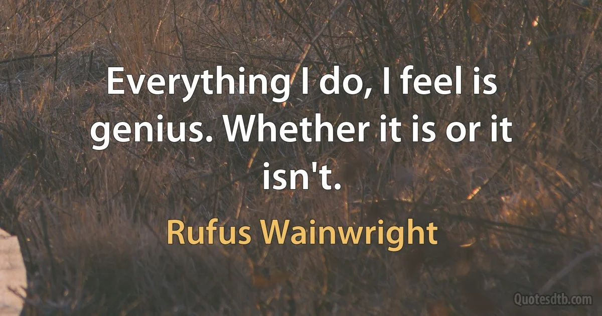 Everything I do, I feel is genius. Whether it is or it isn't. (Rufus Wainwright)