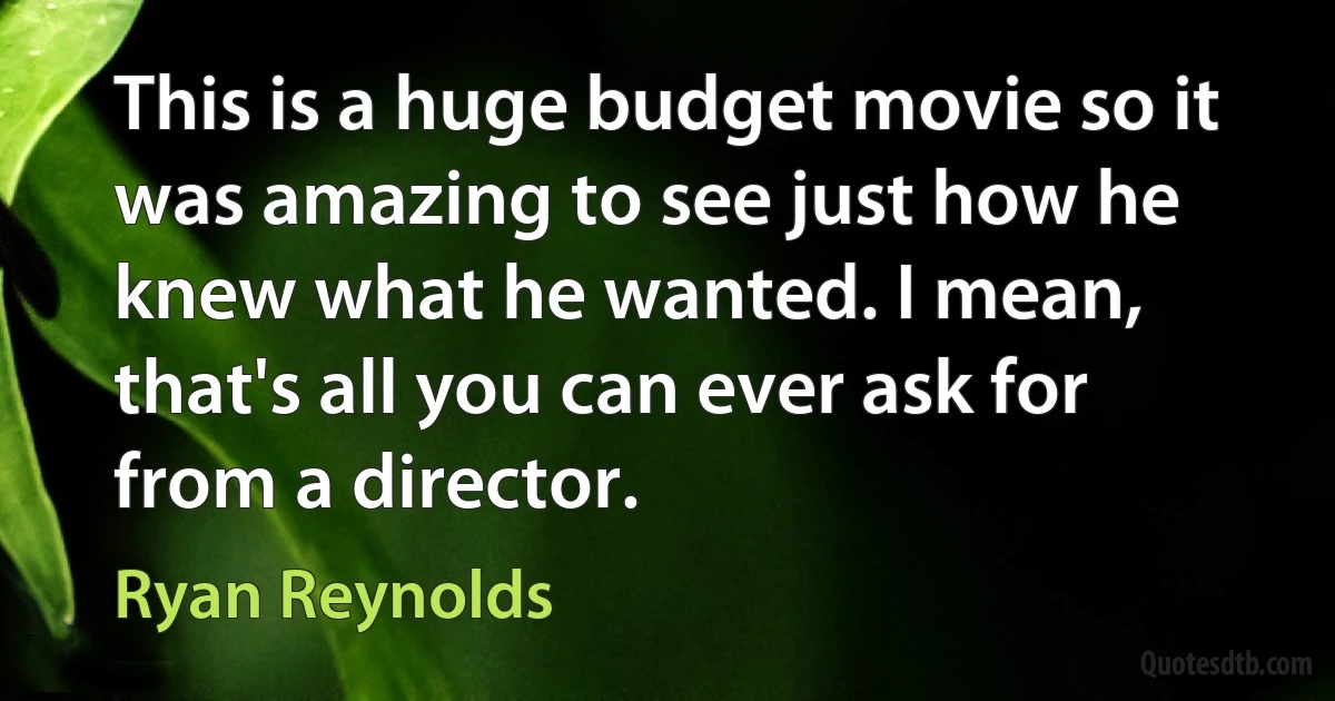 This is a huge budget movie so it was amazing to see just how he knew what he wanted. I mean, that's all you can ever ask for from a director. (Ryan Reynolds)