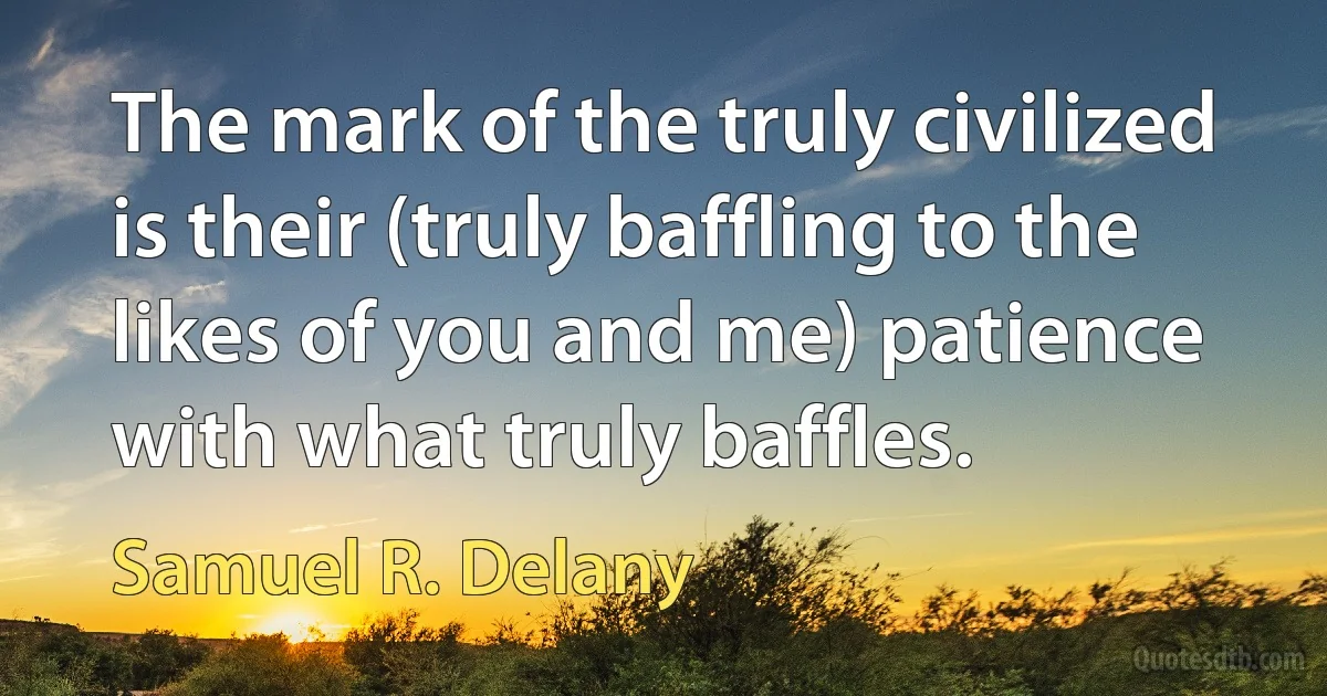 The mark of the truly civilized is their (truly baffling to the likes of you and me) patience with what truly baffles. (Samuel R. Delany)