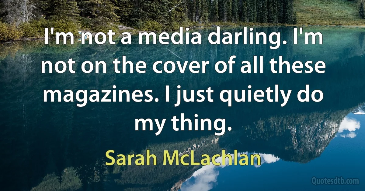 I'm not a media darling. I'm not on the cover of all these magazines. I just quietly do my thing. (Sarah McLachlan)