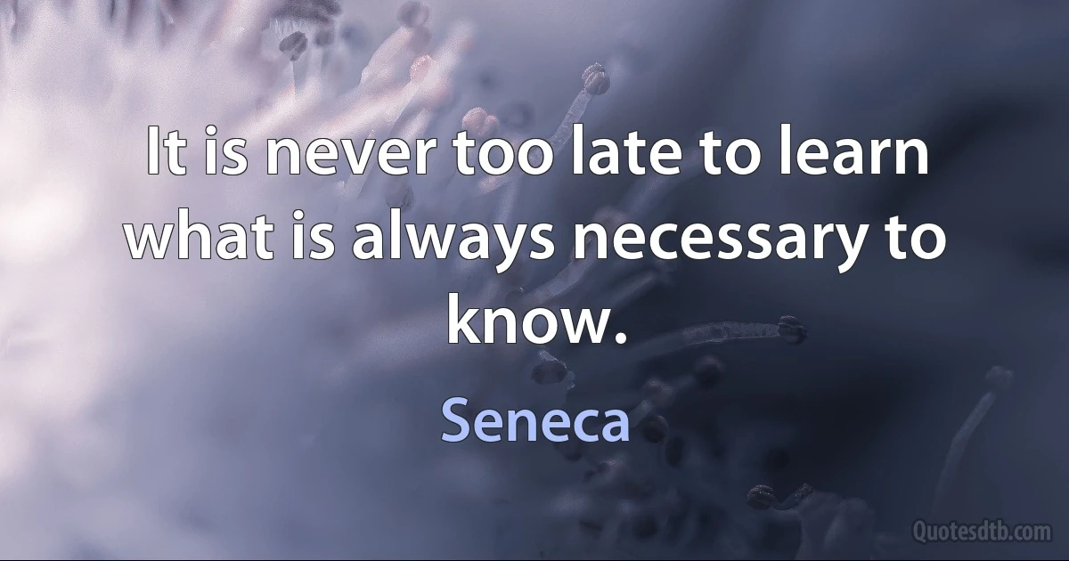 It is never too late to learn what is always necessary to know. (Seneca)