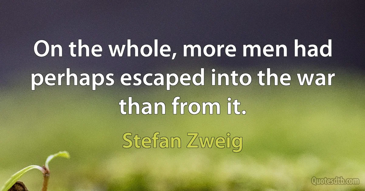 On the whole, more men had perhaps escaped into the war than from it. (Stefan Zweig)